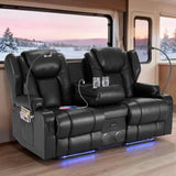 Redlife Power Loveseat Recliner Sofa with Console, PU Leather Dual Reclining Couch with Blue LED Lights