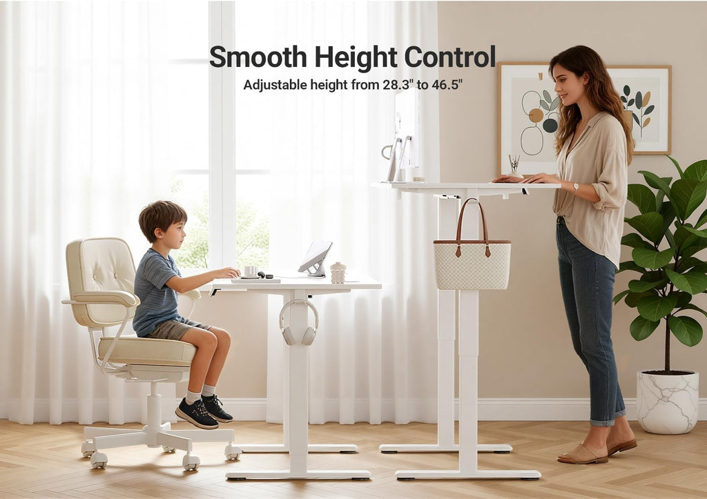 Electric Height Adjustable Standing Desk, 48x24 Inch, Cold White