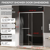 Sliding Shower Door, 52-60" W ×72" H Shower Glass Door
