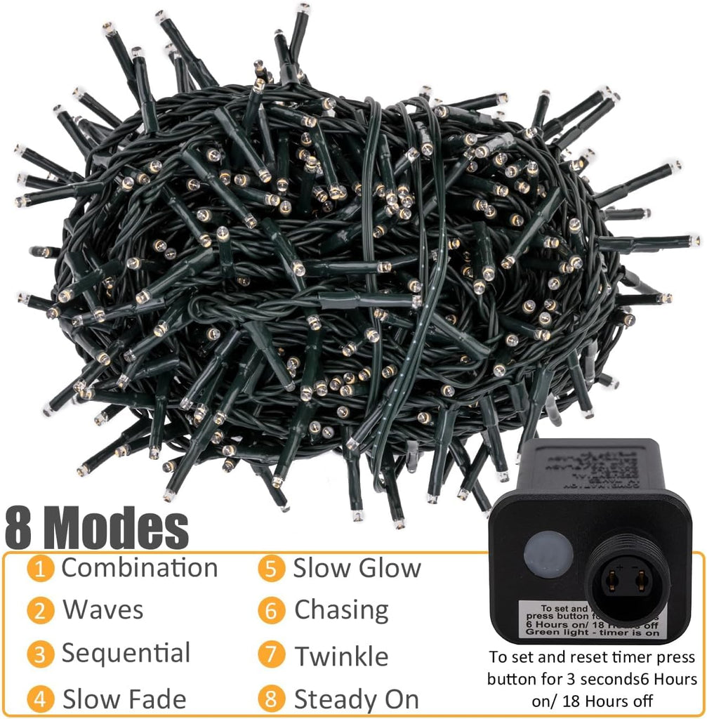 82FT 1000 LED Christmas Cluster Light 8 Modes String Lights Green