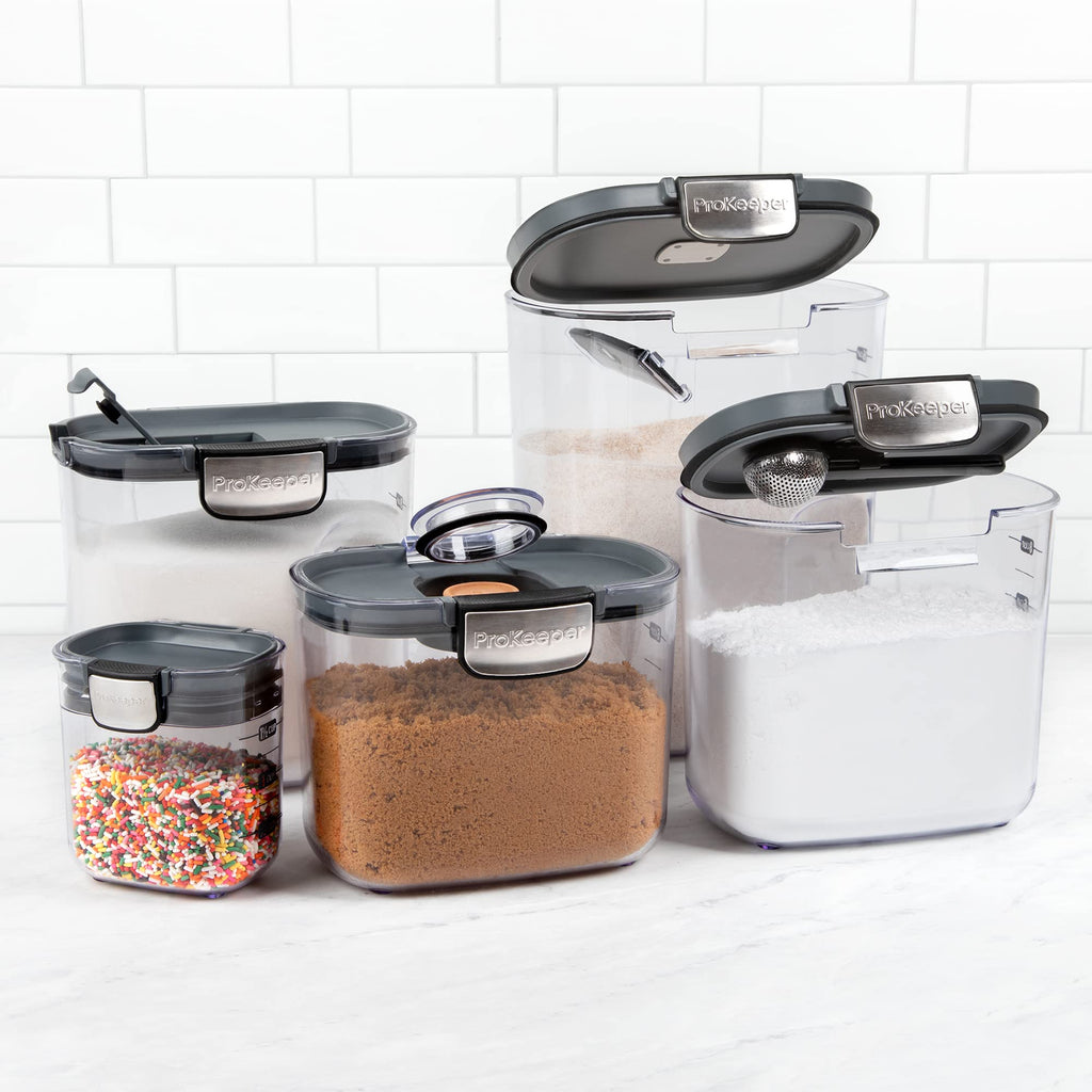 Airtight Food Storage Container Set - Clear Plastic Flour and Sugar Canister Set with Magnetic Accessories