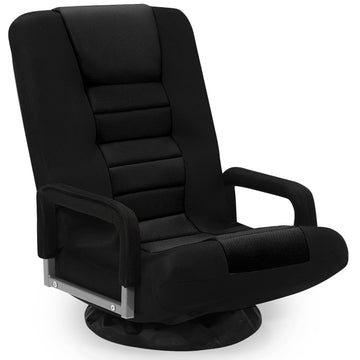 Swivel Floor Gaming Chair w/Armrests, Folding Video Reclining Sofa w/6 Adjustable Position, Padded Backrest &