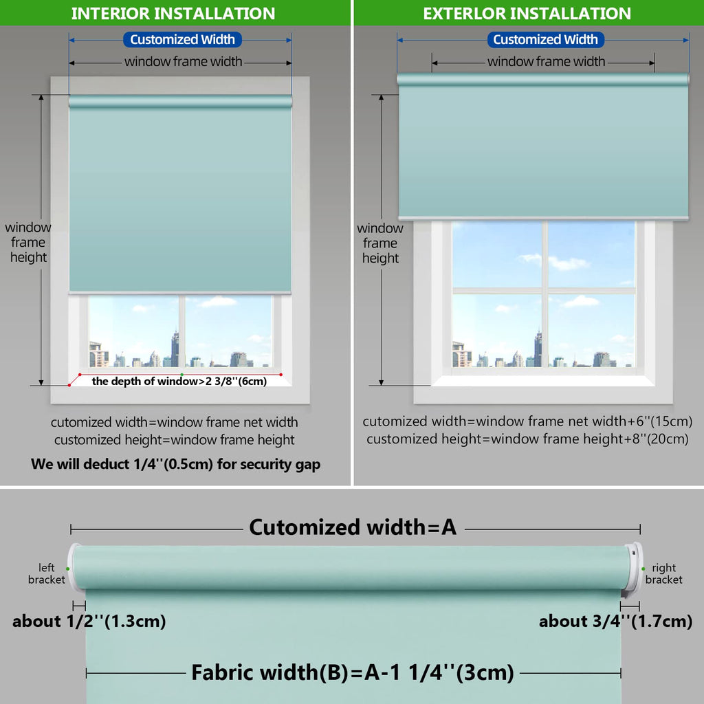 Motorized Blackout Window Blinds Customize Width (21-92 in) Remote Control Wireless and Rechargeable Roller Shades