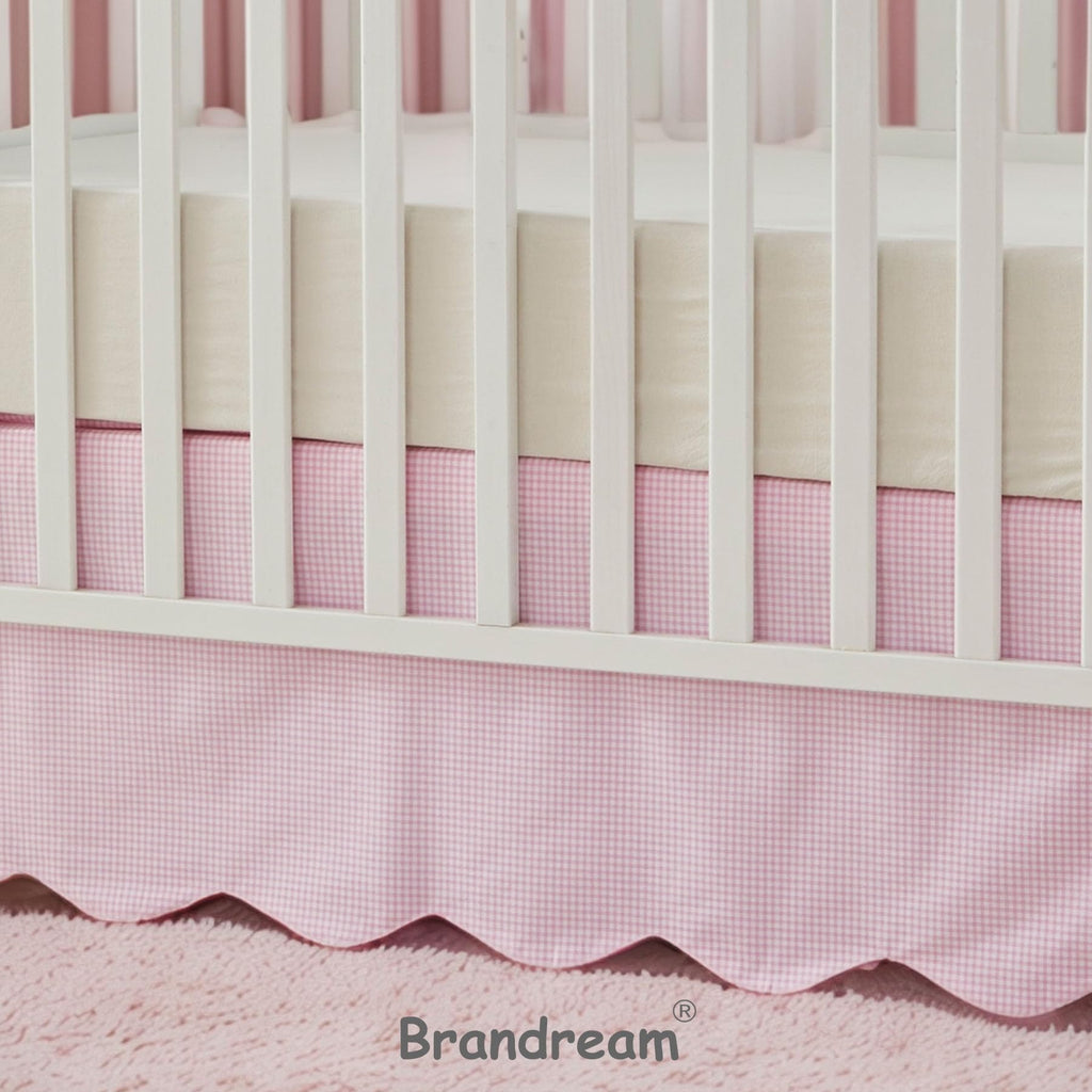 Scallop Edge Cotton Crib Skirt, Baby Boy Girl Gender Neutral Crib Skirt Toddler Bedskirt Farmhouse Chic Plaid Nursery