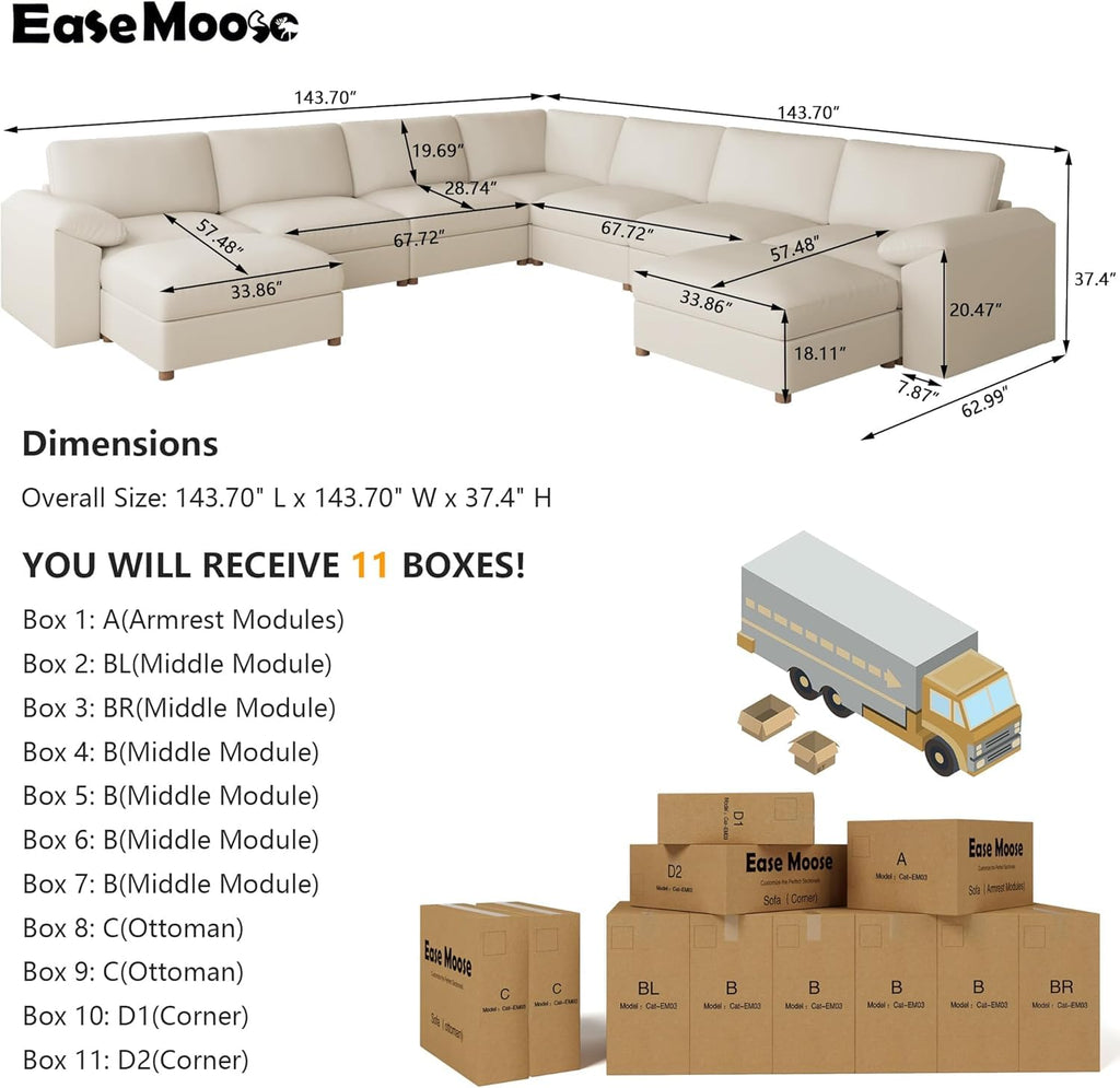 Leather Modular Sectional Sofa, Oversized Sectional Couch, Beige
