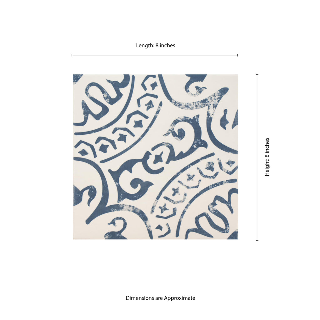 Porcelain Floor & Wall Tile | Indigo Encaustic | 8" x 8"