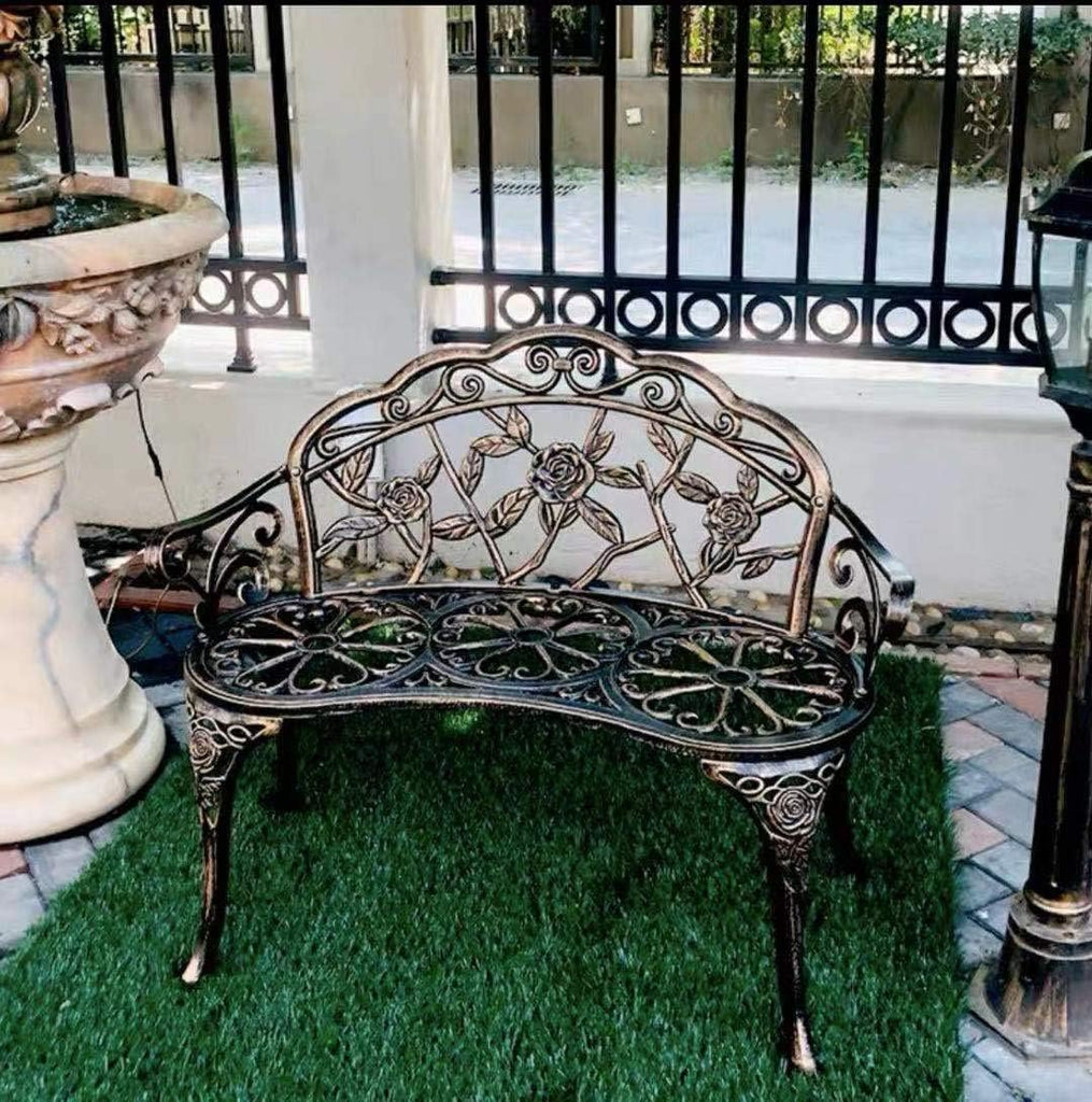 Balcony Bench Double Seat, Anti-Rust Cast Aluminum Patio Garden Bench for Park Yard Outdoor Furniture Copper.1