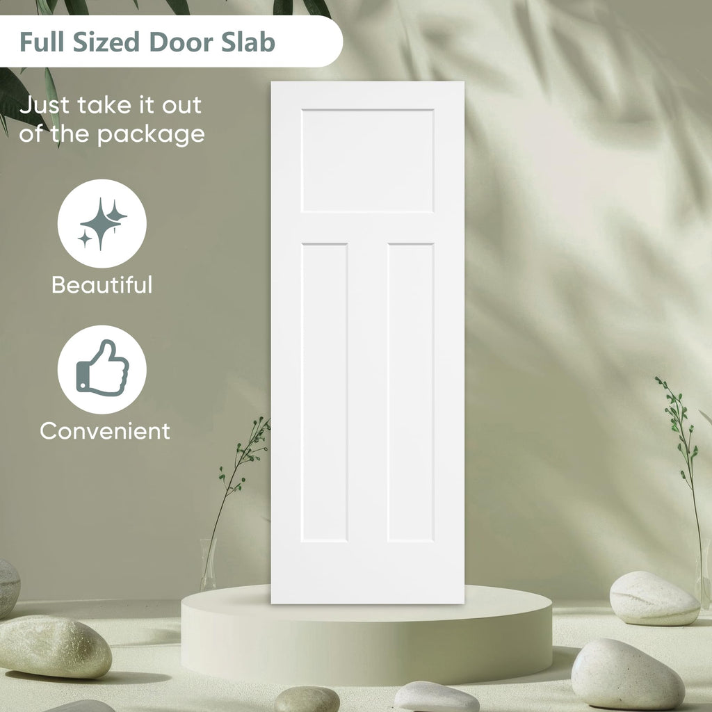 30x80 in T Shaped 3-Panel Smooth White Primed Interior Door Slab