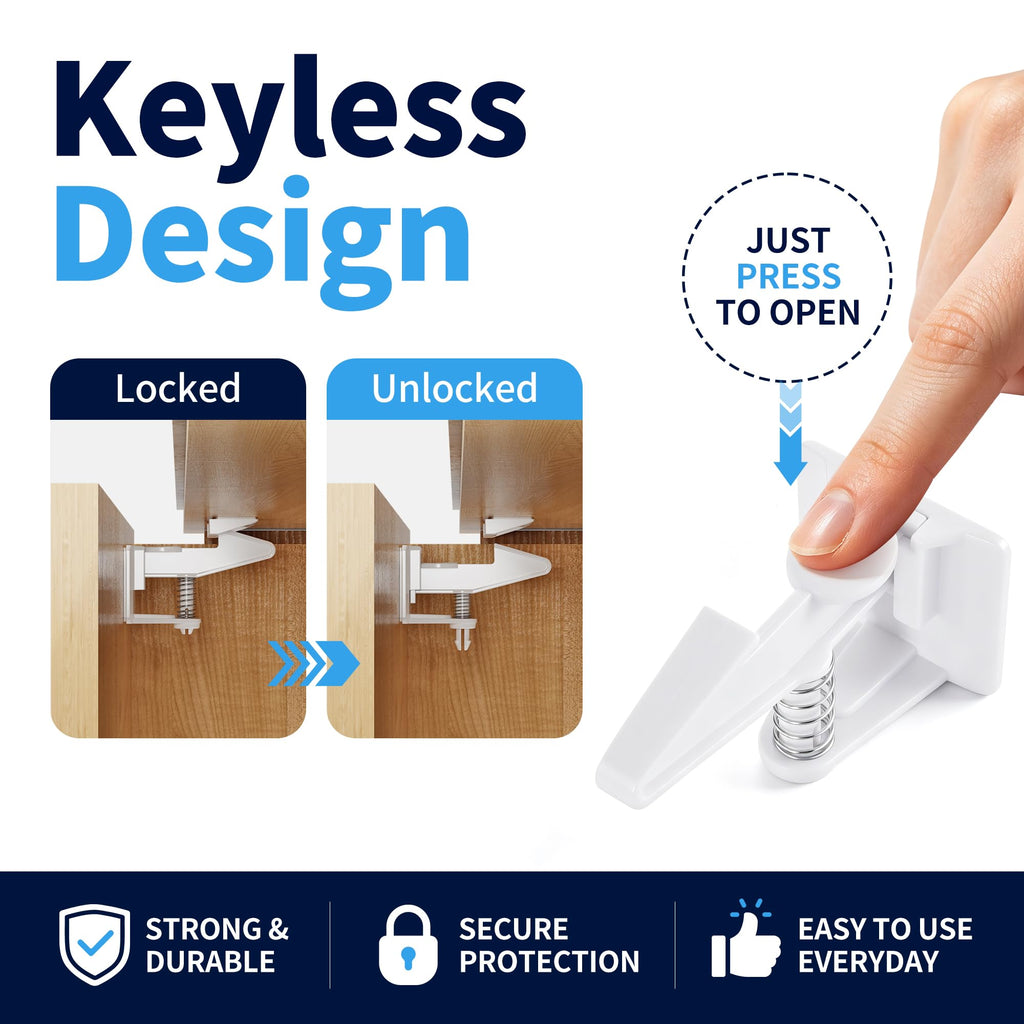 Cabinet Locks Baby Proofing (12 Pack) - Child Safety Drawer Latches