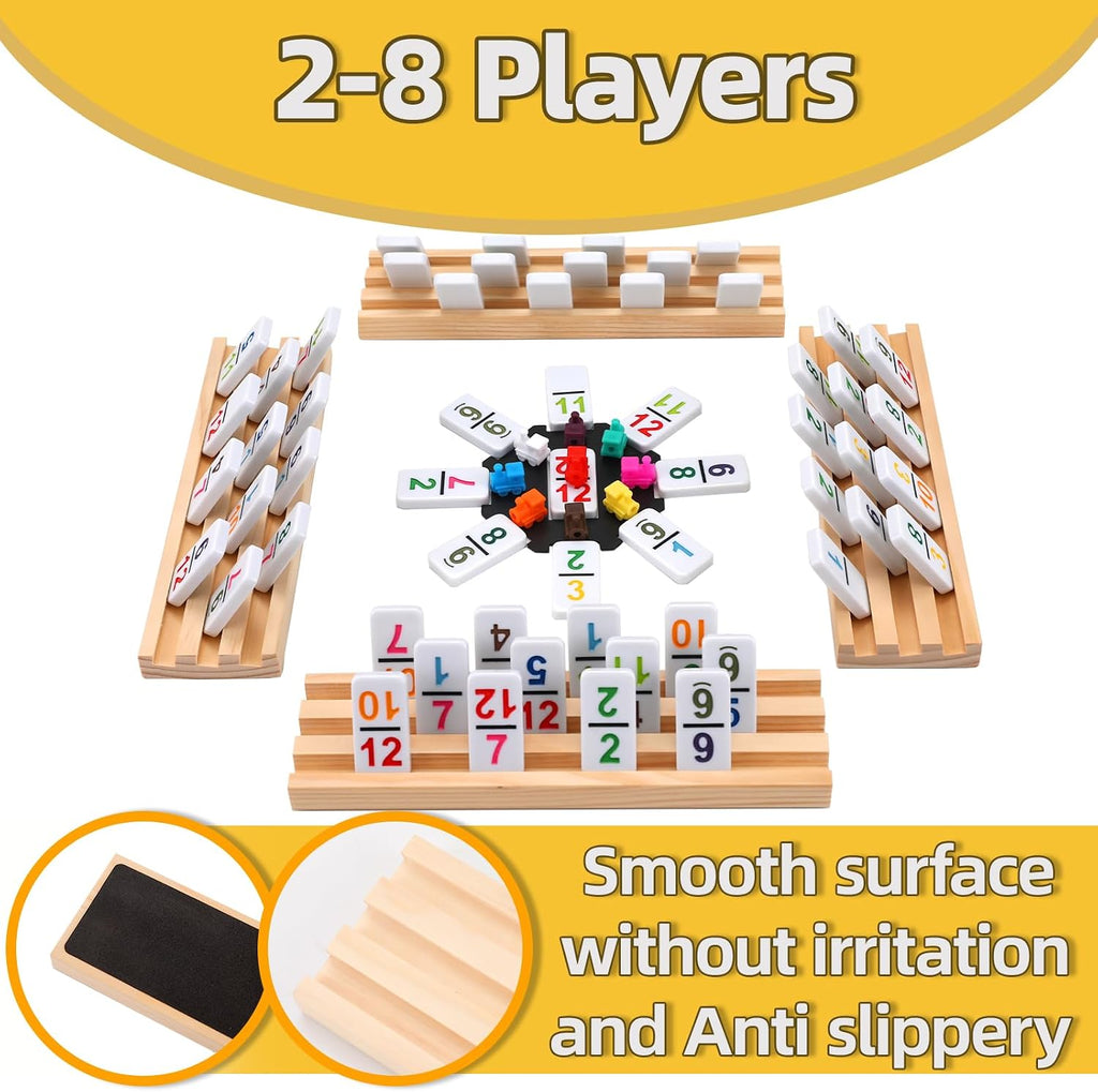 Mexican Train Dominoes Double 12, 91 Number Tiles, 8 Wooden Holders