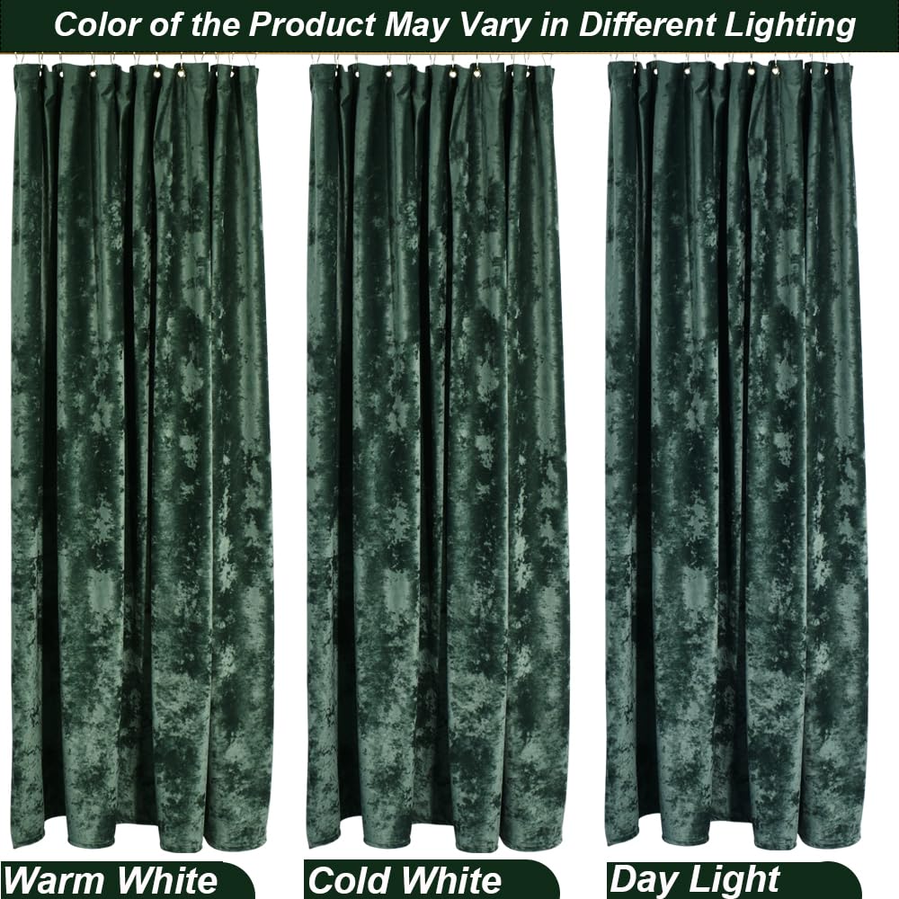 Extra Long Shower Curtain 84 inch Height, Crushed Velvet XL Shower Curtain Set with 12 Gold Hooks, Waterproof Thick