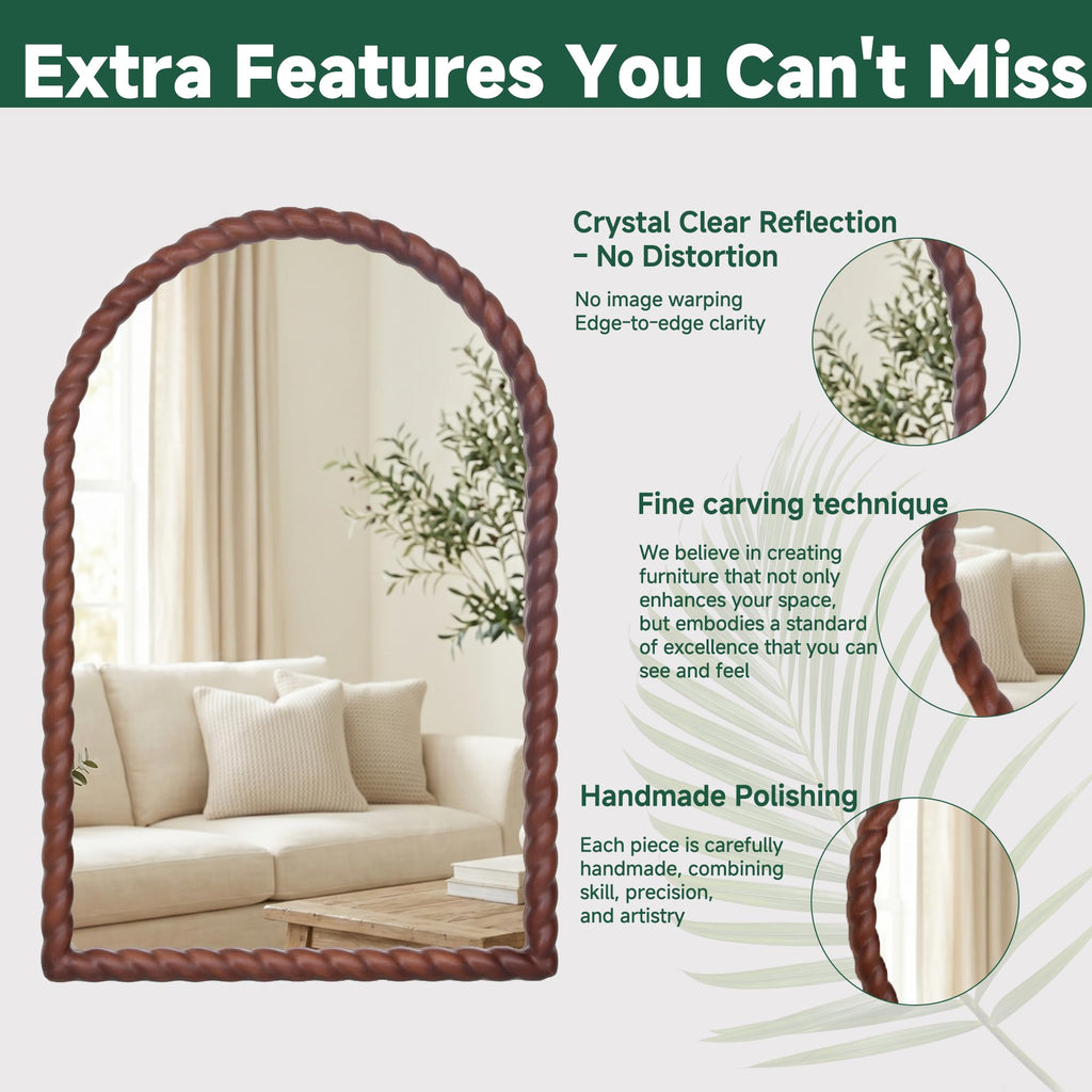 36"x24" Arched Solid Wood Farmhouse Decorative Wall Mirror