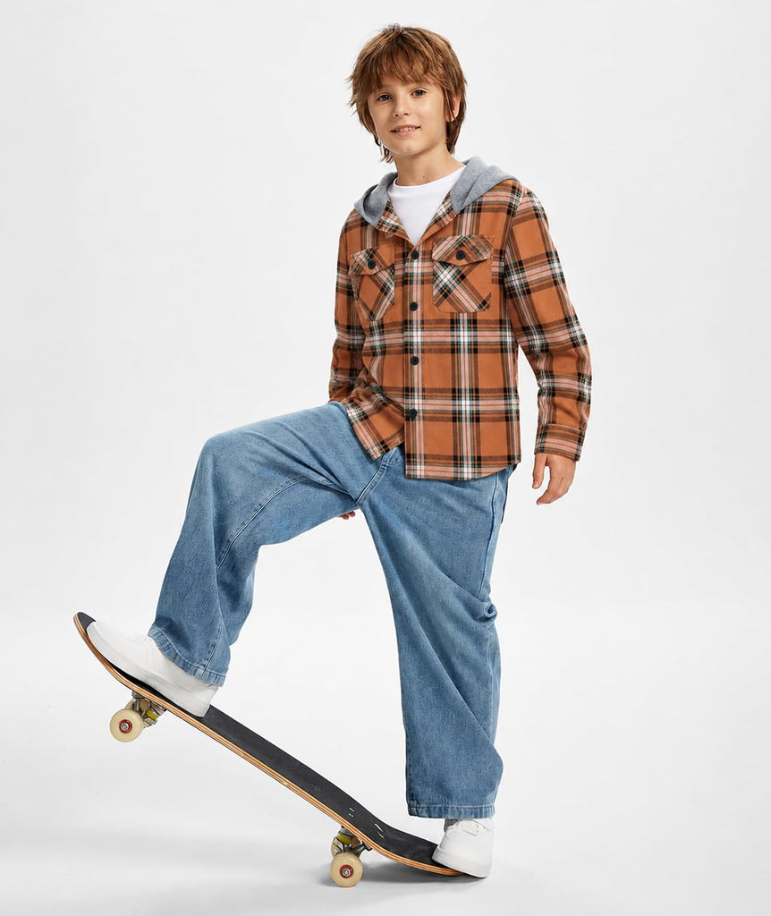 Boys Plaid Flannel Shirts Casual Button Down Shirt