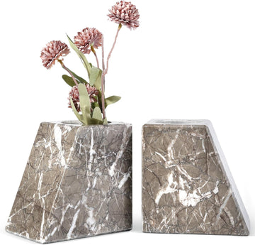 Marble Bookends Decorative, Natural Stone Book Stopper for Shelves, Unique Vase Book Ends Decoration (Gris Lido)