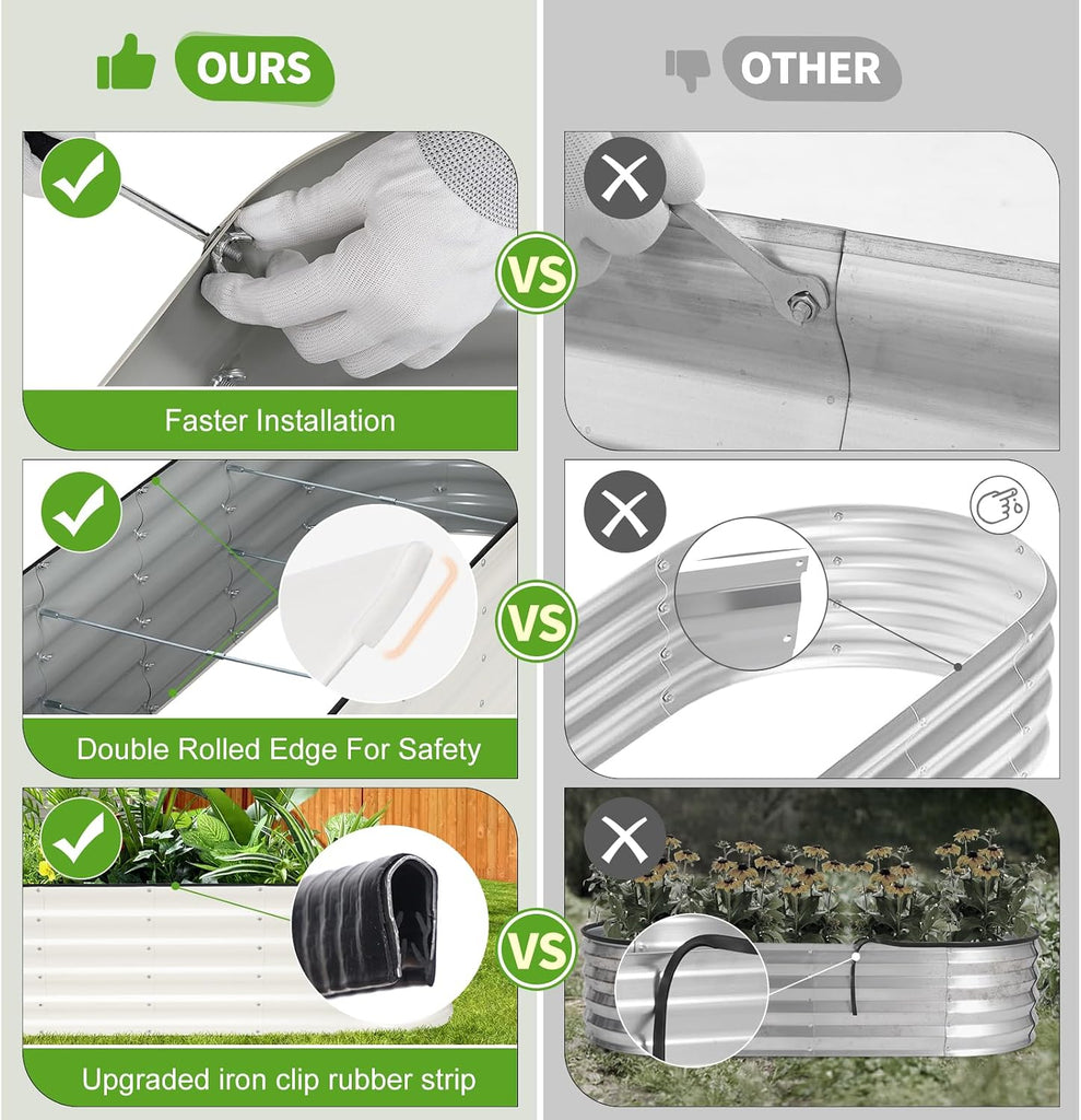 Galvanized Raised Garden Bed Outdoor- 6x2x1.4FT Planter Box, White | Metal Raised Beds for Gardening, Steel Raised
