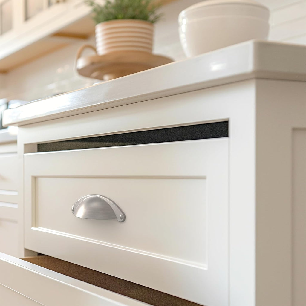 10 Pack | 2.5 Inch Drawer Pulls Satin Nickel Cabinet Pulls and Cup Pulls for Drawers | Bathroom Kitchen Handles for