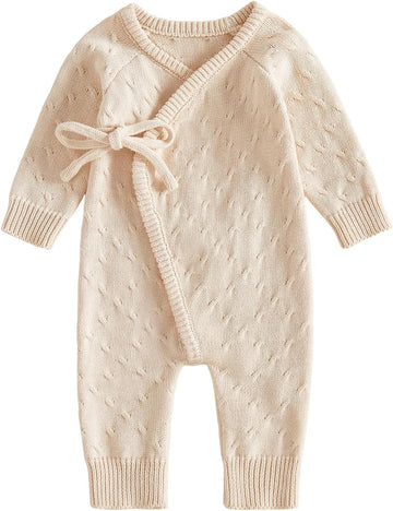 Newborn Outfit Baby Boy Knit Wrap Sweater Romper Jumpsuit