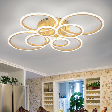 Modern LED Flush Mount Ceiling Light, Gold, 8 Rings, Not Dimmable