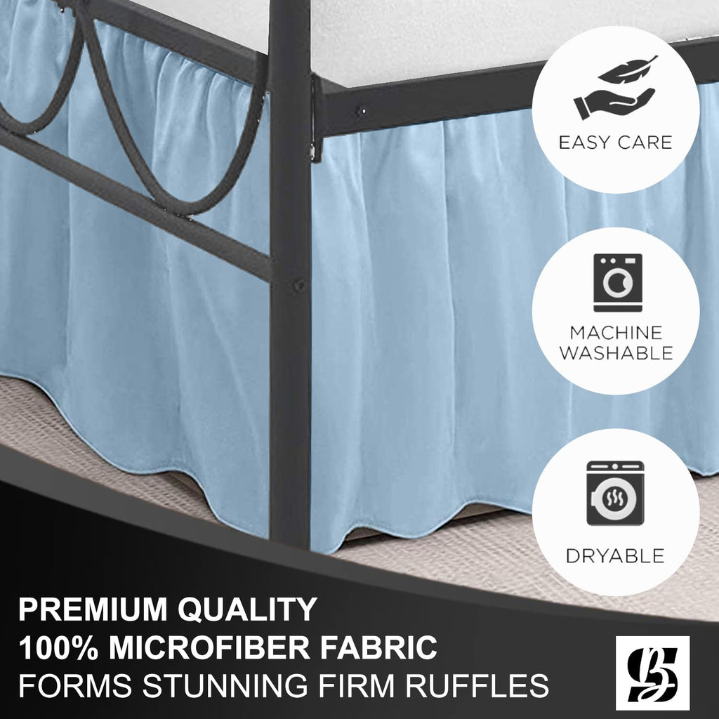 King Ruffled Bed Skirt, Split Corners, 18" Drop, Light Blue