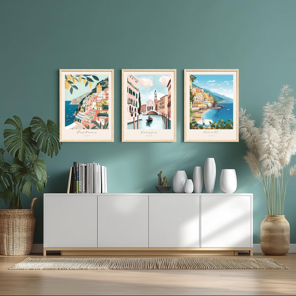 Italy Travel Wall, Amalfi Coast Landscape Wall Decor, Blue Venice Coast Canvas Artwork, Italian Modern City