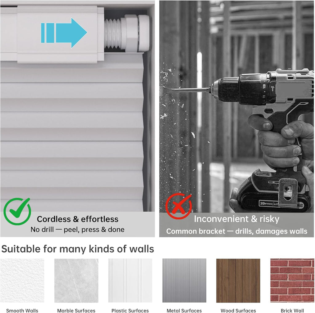 No Drill No Tools Blackout Cellular Shades,Cordless Blinds for Indoor Windows,Room Darkening Window Shades Honeycomb