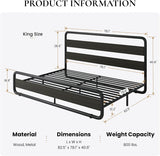 King Metal Bed Frame with Wooden Headboard and Footboard, Heavy Duty Platform Bed Frame with 10" Under-Bed Storage