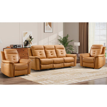 Faux Leather Power Recliner Sofa Set, Included 2 Reclining Chair and 3 Seat Recliner Sofa Couch with Overstuffed