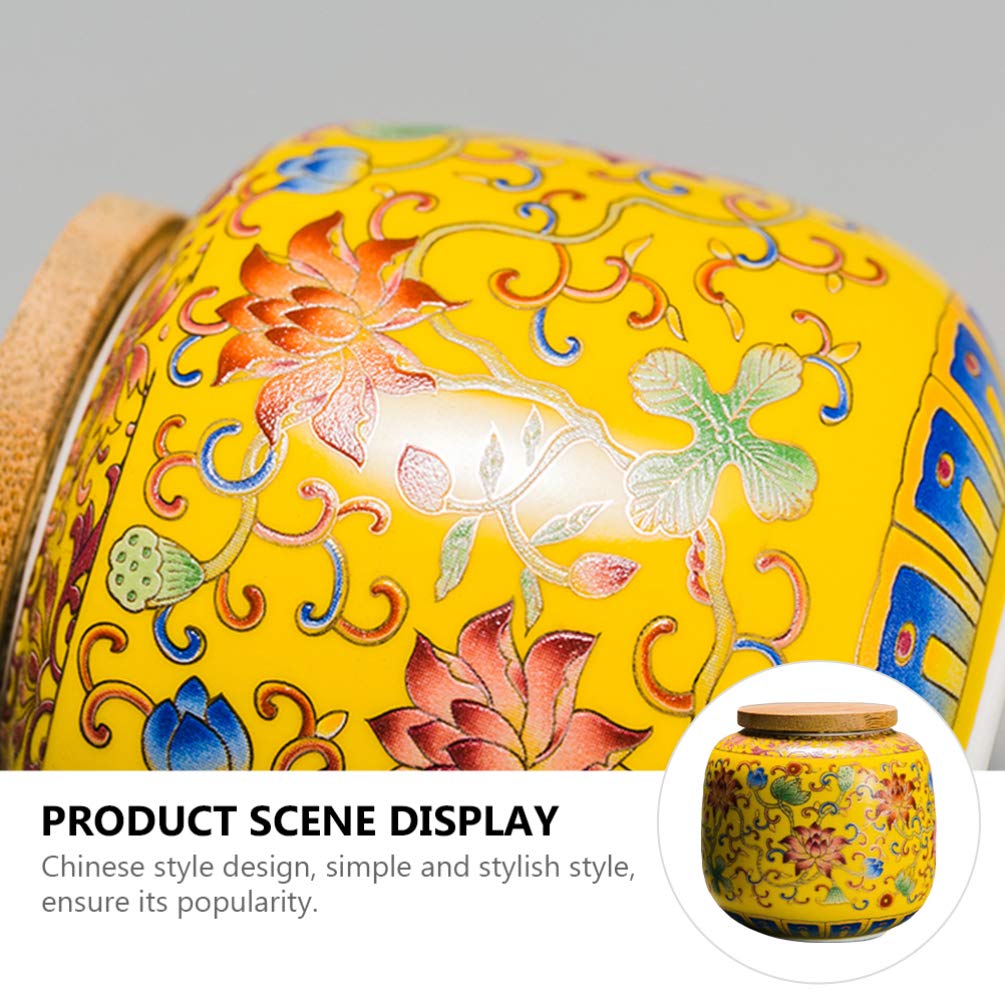Ceramic Tea Canister with Airtight Wood Lid Vintage Chinese Style Tea Storage Jars Traditional Tea Tins Cans Tea