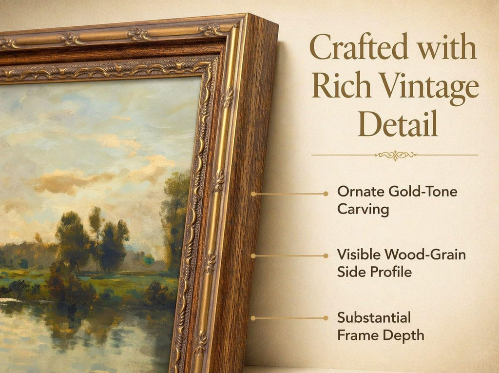 Vintage Gold Framed Landscape Wall Art, Vintage River Canvas Prints