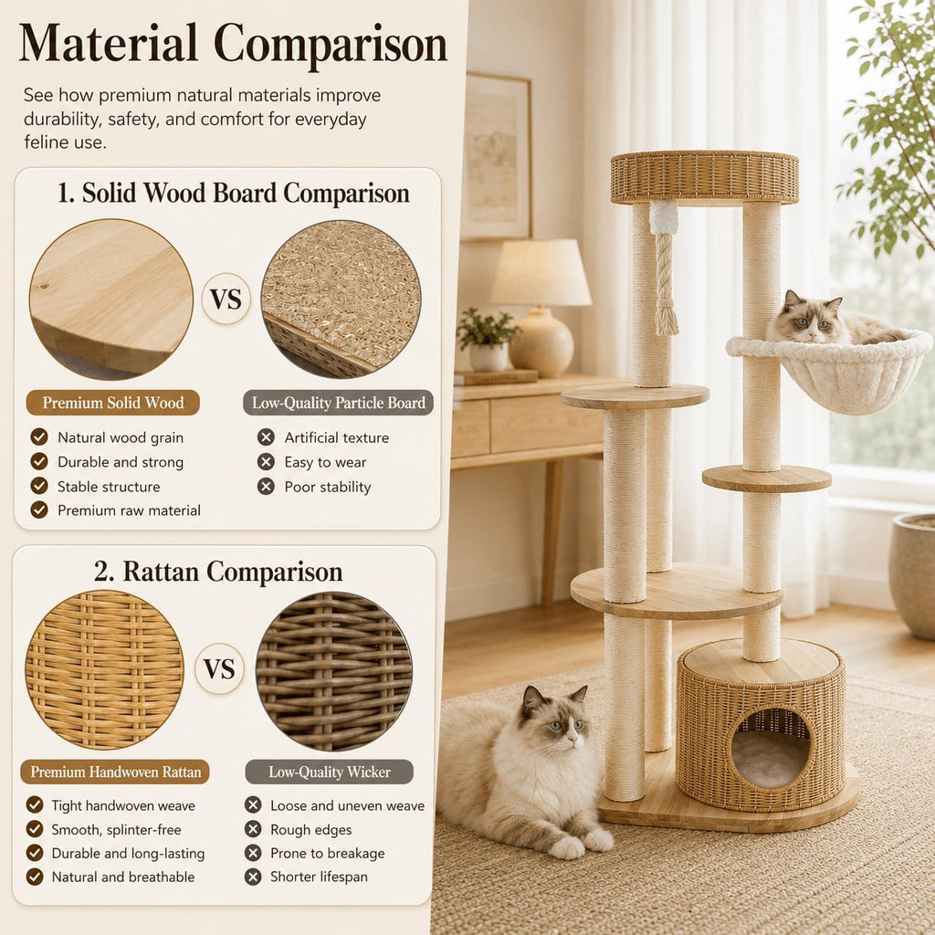 53'' Solid Wooden Cat Tree for Indoor Cats, Modern Large Cat Tower