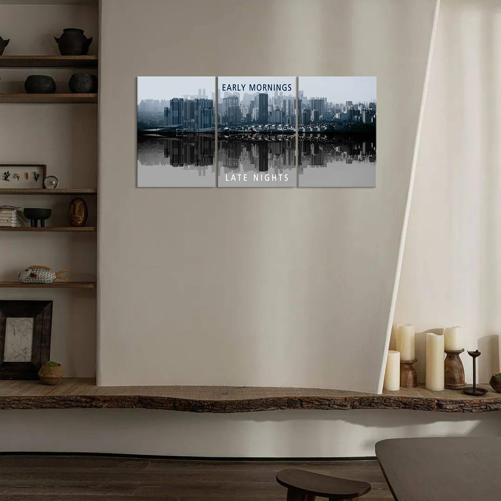 Inspirational Wall -Motivational Quote Black and White Wall -City Night Scenes Modern Cityscape Building Artwork