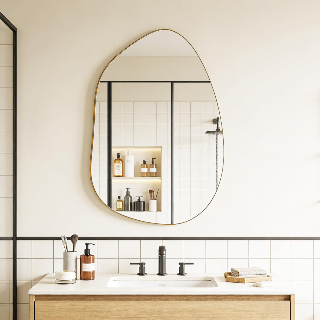 Irregular Asymmetrical Wall Mirror, 32x24 Inch Gold Mirror
