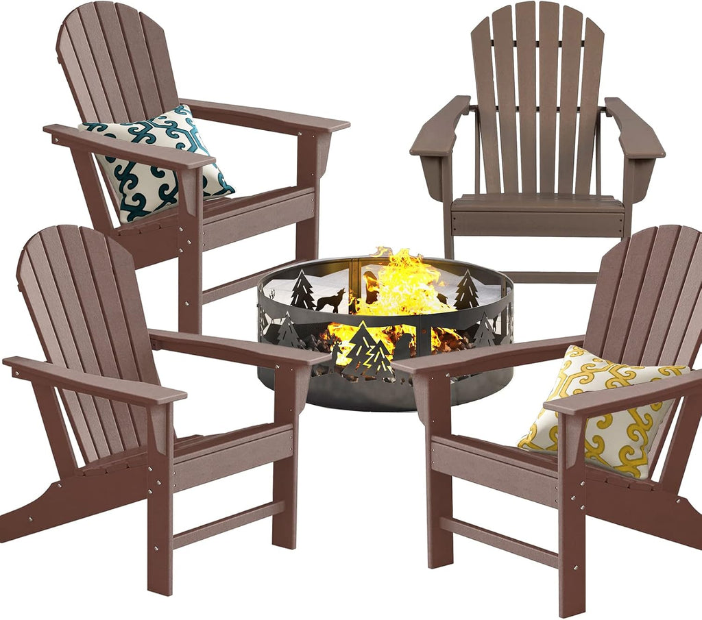 Farmhouse Adirondack Chair Wood Texture, Poly Lumber Patio Chairs, Pre-Assembled Weather Resistant Outdoor Chairs for