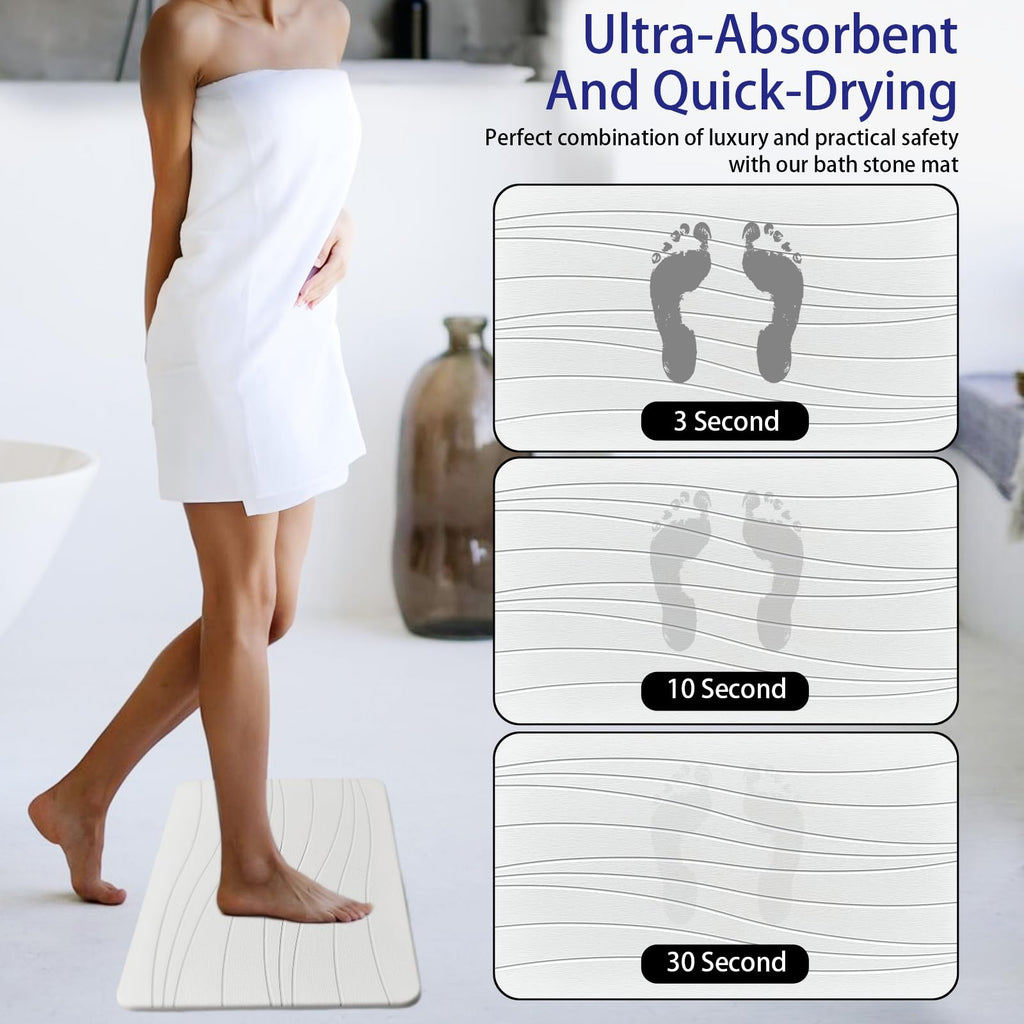 Fast Drying Stone Bath Mats, Non-Slip Diatomaceous Earth Bath Mat, Super Absorbent Bath Mat Stone (23.6''×15.4"