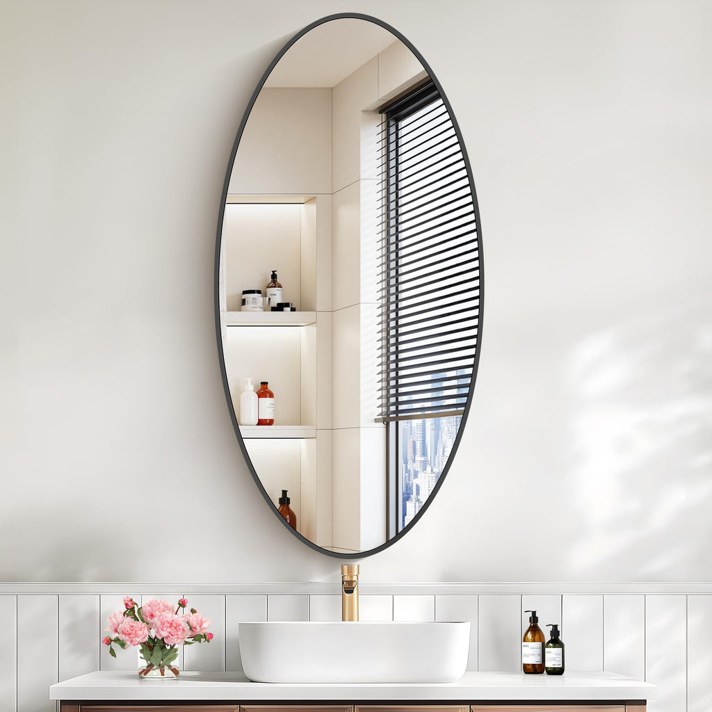 Bathroom Mirrors, 20" x40" Black Mirrors, Oval Vanity Mirrors, Metal Framed Wall Mounted Mirrors, Vertical/Horizontal