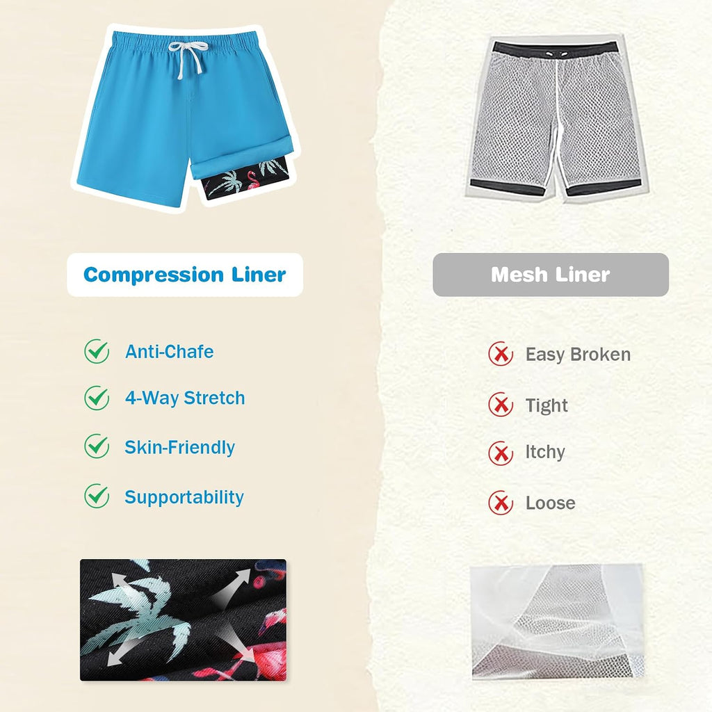 Boys Swim Trunks for Teen 2 in 1 Bathing Suits Board Shorts with Compression Liner