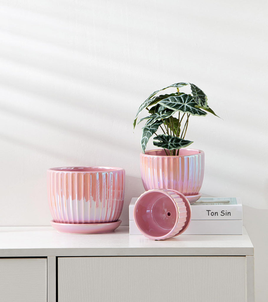 Ceramic Plant Pots 4+5.5+6.7 Inch Indoor Planters with Drainage & Saucers