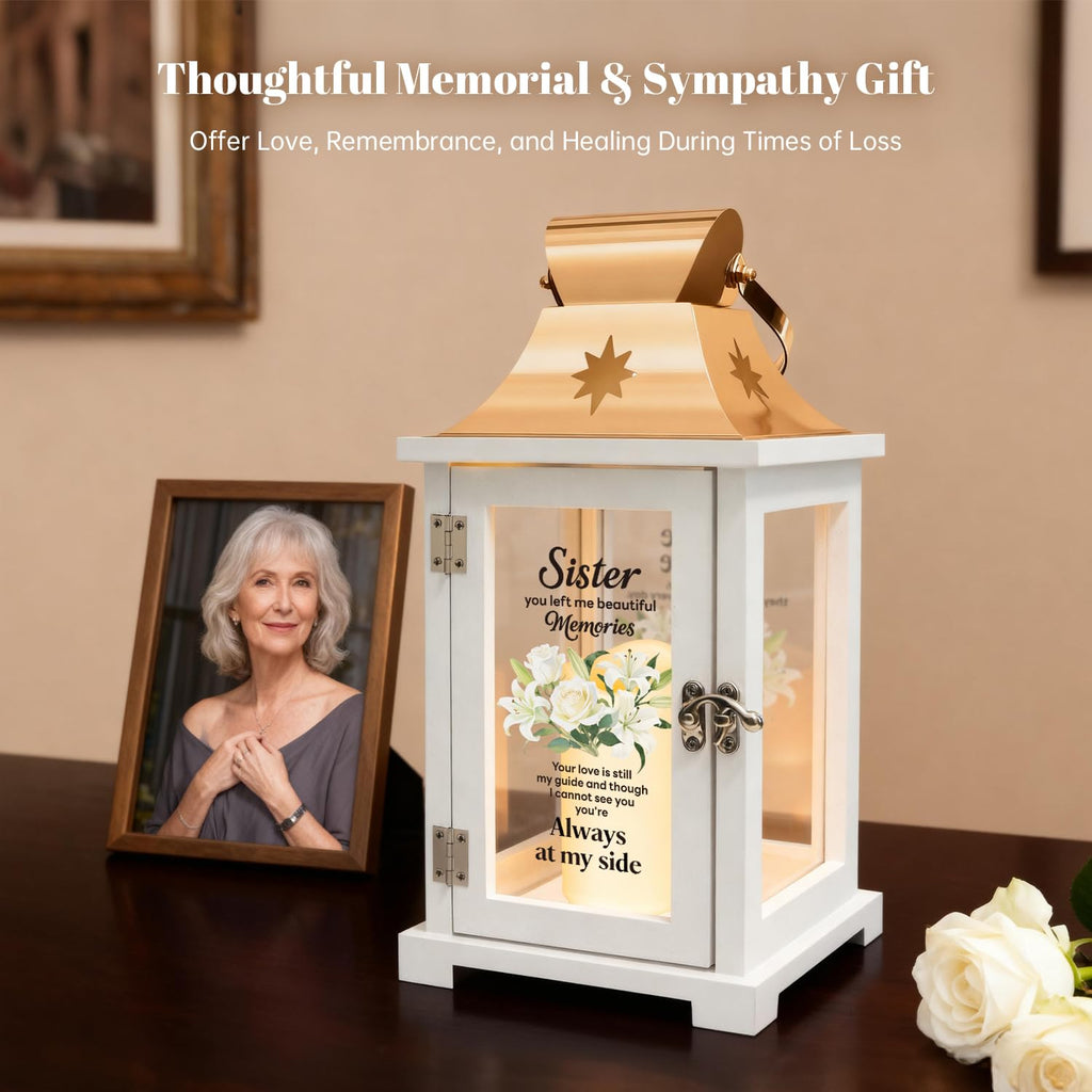 Memorial Gift for Loss of Sister Memorial Lantern Sympathy, Remembrance, Bereavement Gifts for Loss of Sister with LED