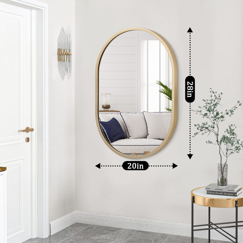 Oval Wall Mirror with Metal Frame 20"x28" Small Circular Mirror Vanity Mirrors for Wall Wood Frame Make up Mirrors