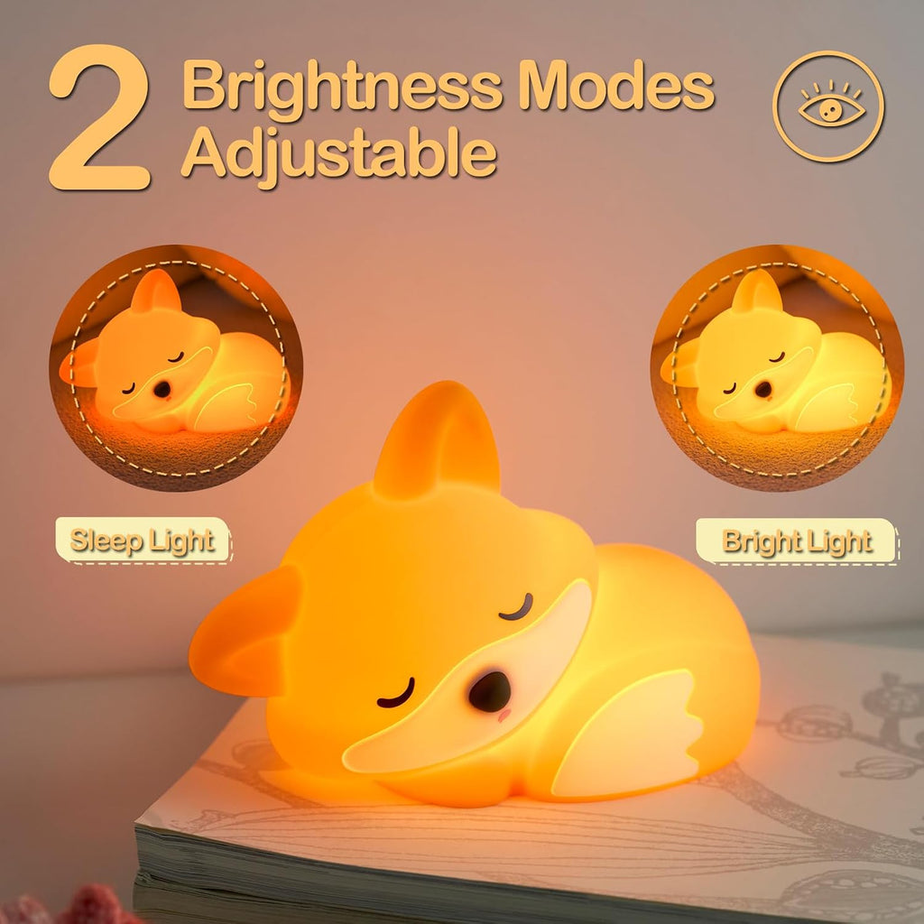 Fox Night Light, LED Squishy Novelty Animal Lamp, Food Grade Silicone, 2 Level Dimmable, Nursery Nightlight for Desk