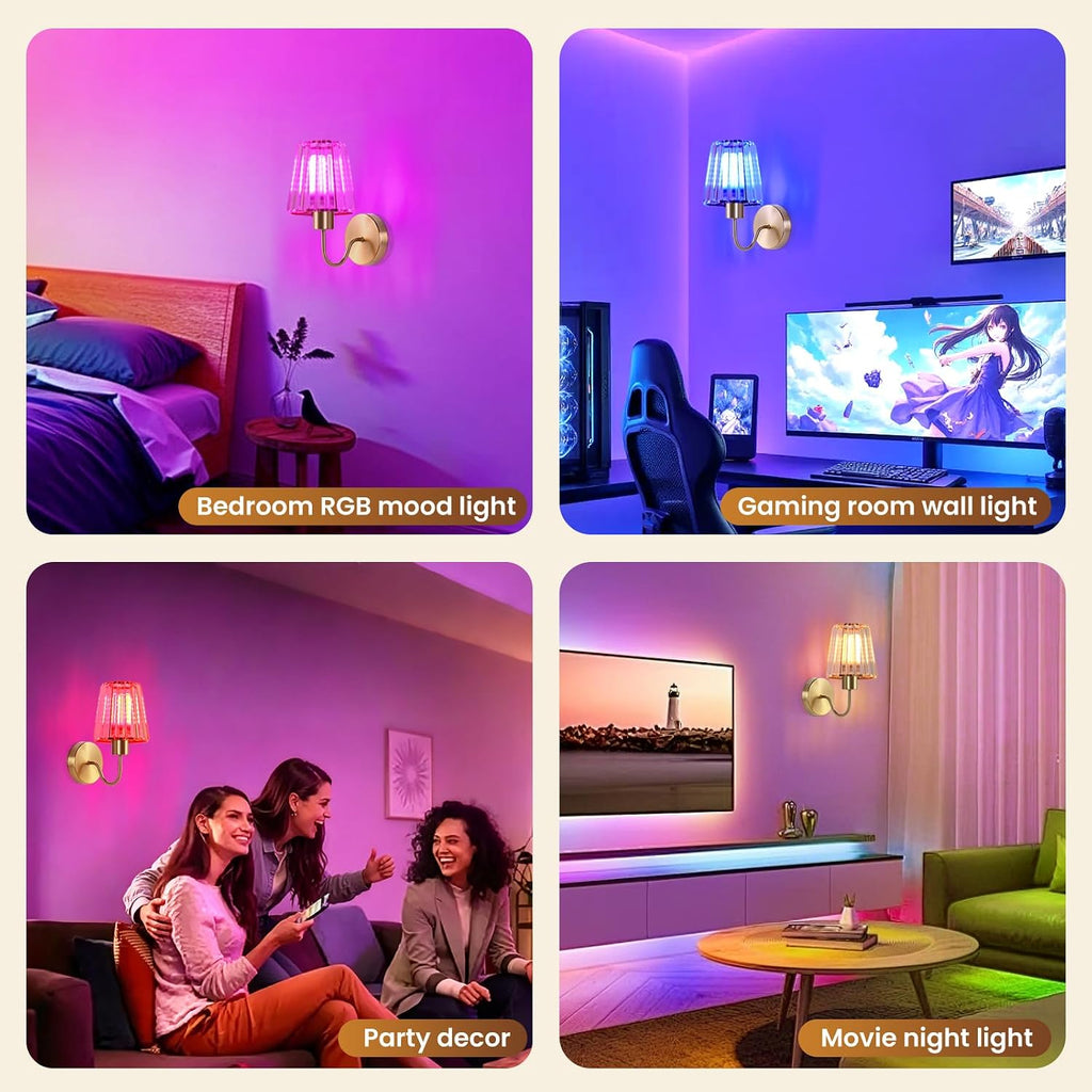 Wireless Sconces Wall Decor Set of 2，Rechargeable Battery Operated Wall Sconce with Remote, 15 Color Dimmable Wall