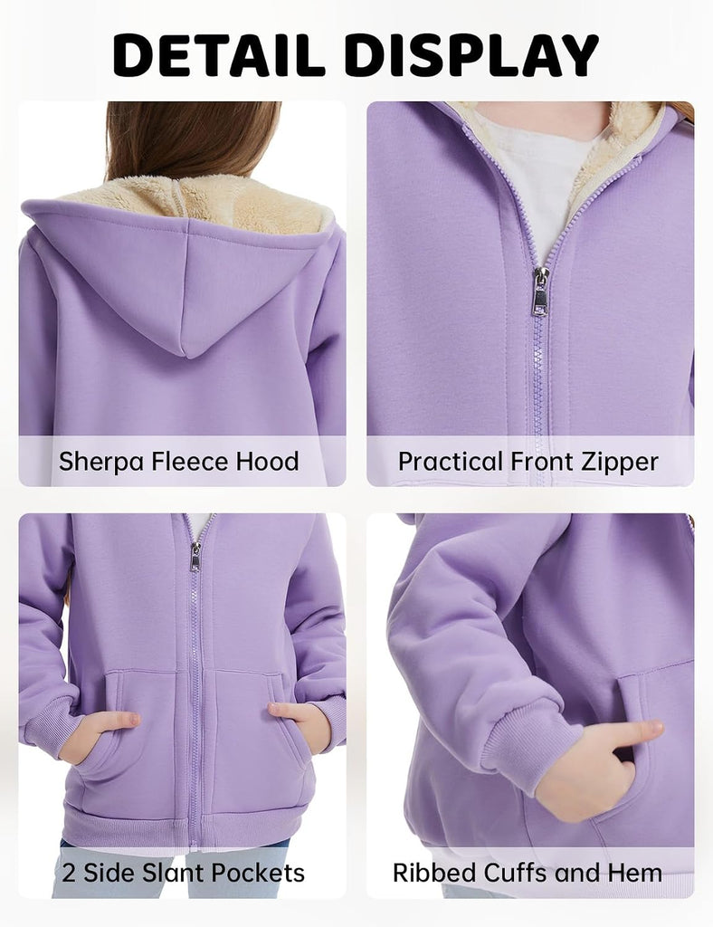 Boys Girls Fleece Zip Up Hoodie Kids Warm Hooded Sweatshirts