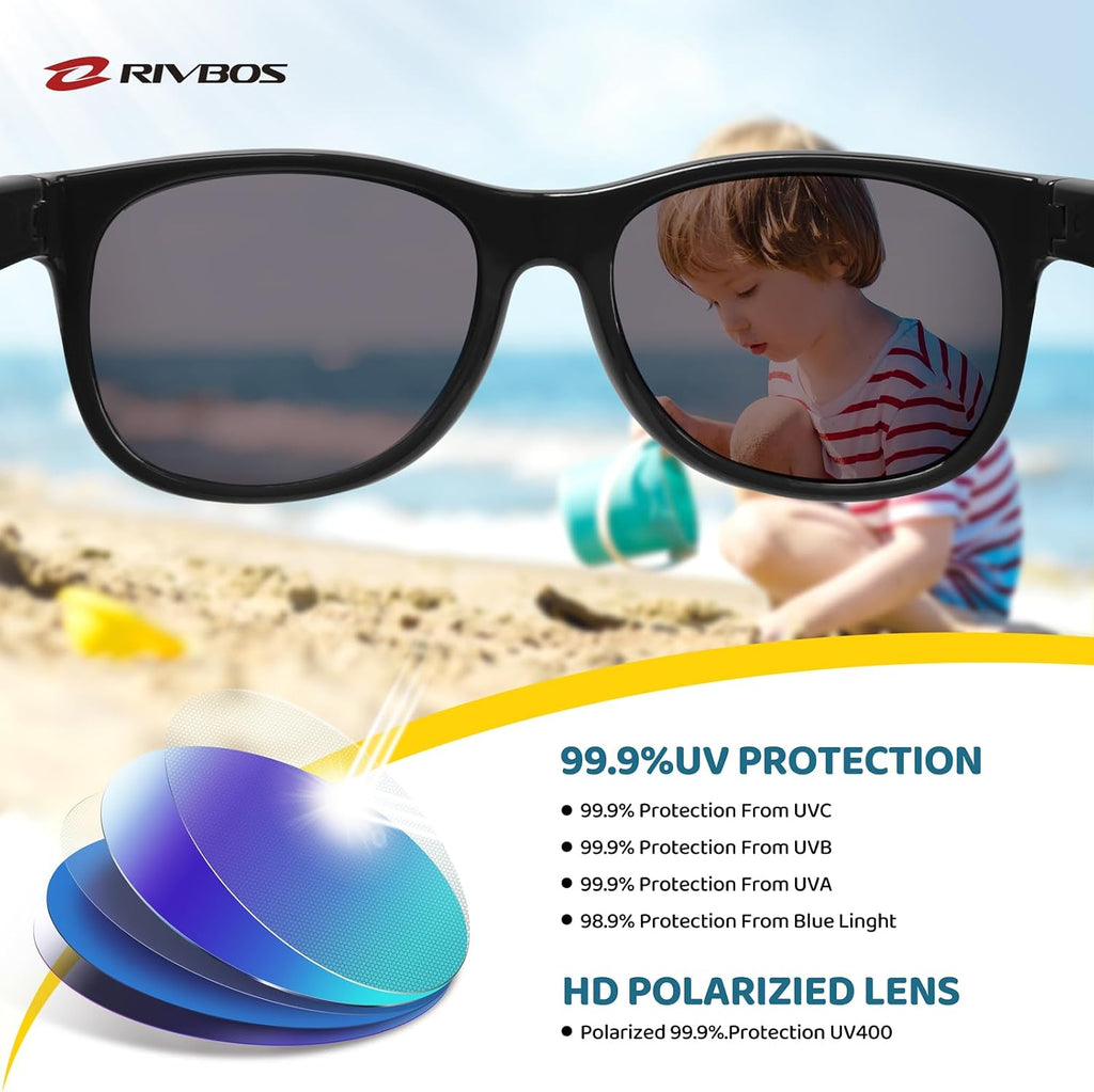 Kids Sunglasses Polarized UV400 TPE with Strap for Boys Girls RBK004