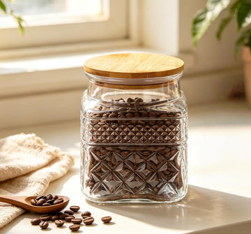 38 FL OZ Glass Storage Jar with Vintage Pattern and Airtight Lid, Square