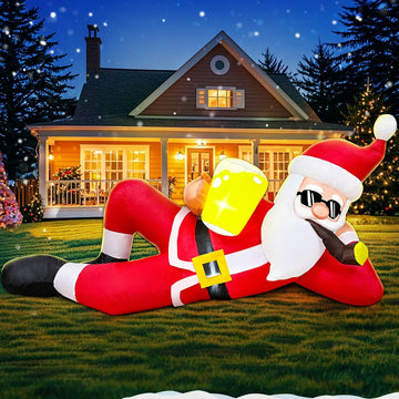 6FT Inflatable Lying Santa Claus Outdoor Decoration with LED Lights - Christmas Blow up Yard Decor for Outside Garden