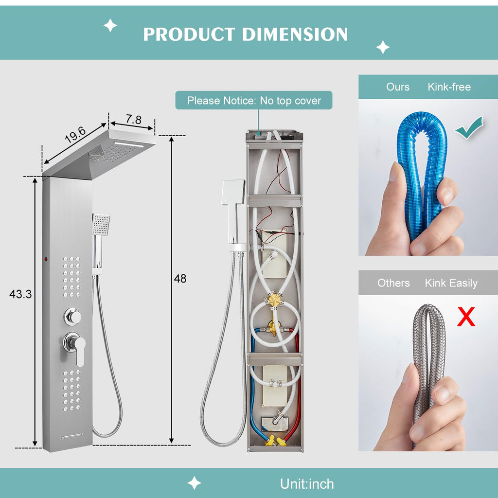 Rainfall LED Shower Panel - 5 in 1 Full Body Shower Tower System