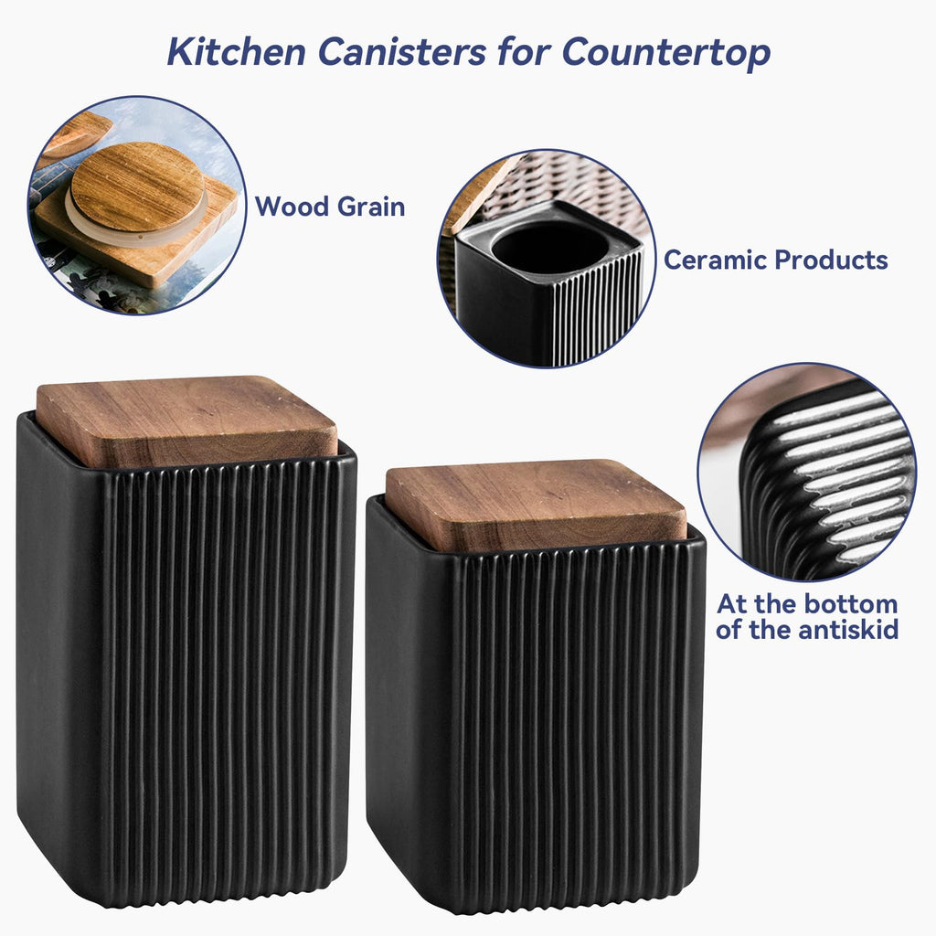 Ceramic Storage Jars Modern Airtight Coffee Canisters With Lid (Black, Large size, 17cm*10cm)