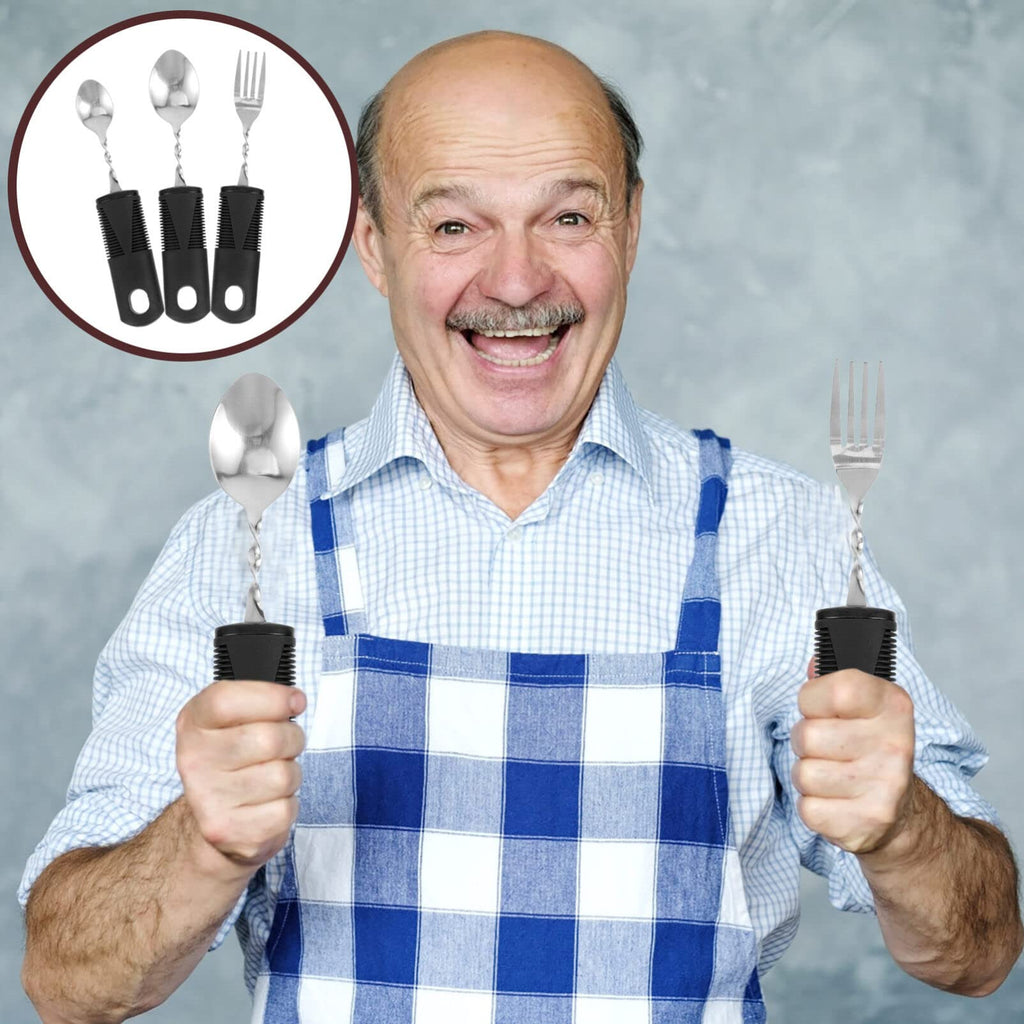 3pcs Adaptive Utensils Easy Grip Silverware Built Up Bendable Fork Teaspoon Tablespoon Eating Feeding Utensil Assist