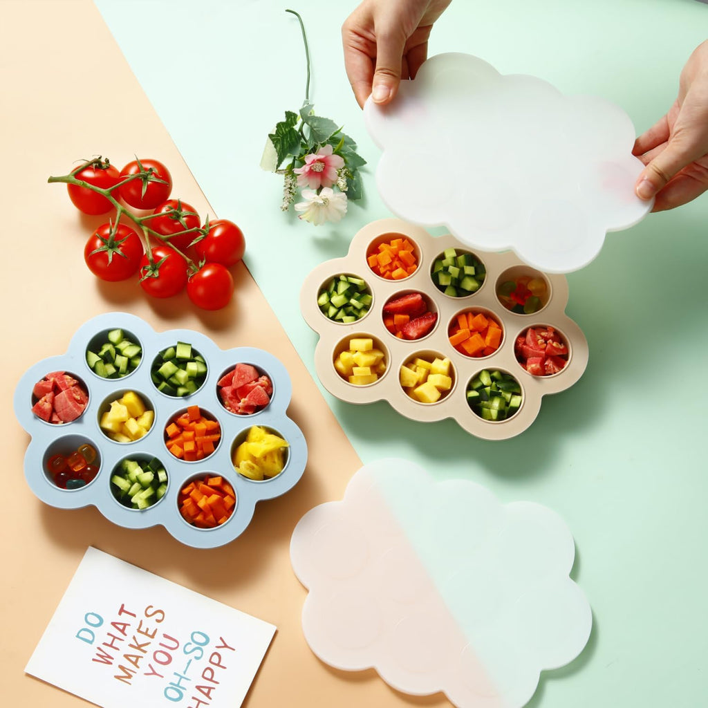 2 Pack Baby Food Freezer Tray with Lids, Silicone Baby Food Storage Container made Baby Food, Fruit, Purees
