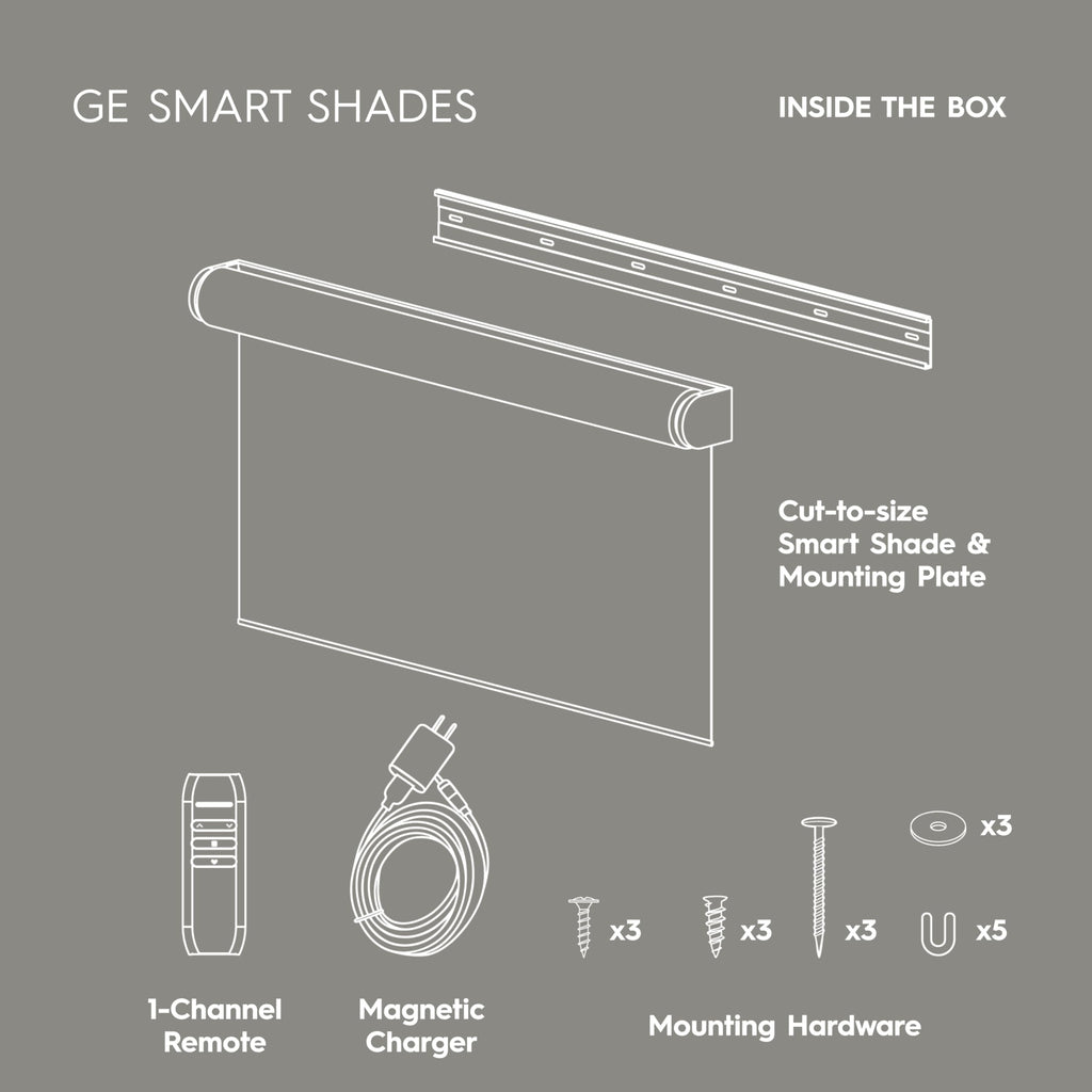 GE Smart Shades Motorized Roller Shade, Translucent White, 30 in, White
